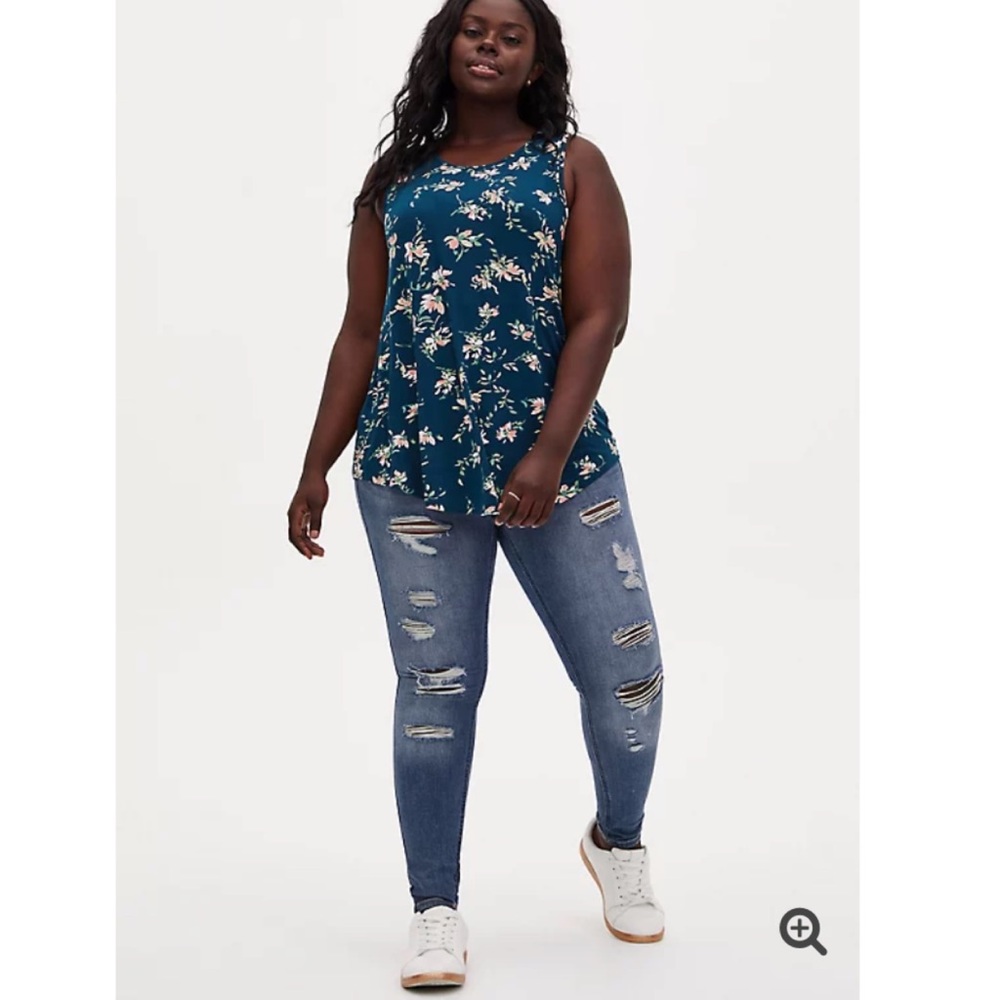 NWT TORRID Teal Floral Super Soft Crew Tank - Picture 3 of 10